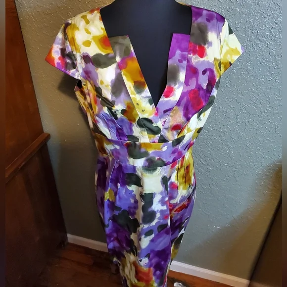 Calvin Klein spring summer floral v-neck Sheath dress size 14 - Picture 3 of 9